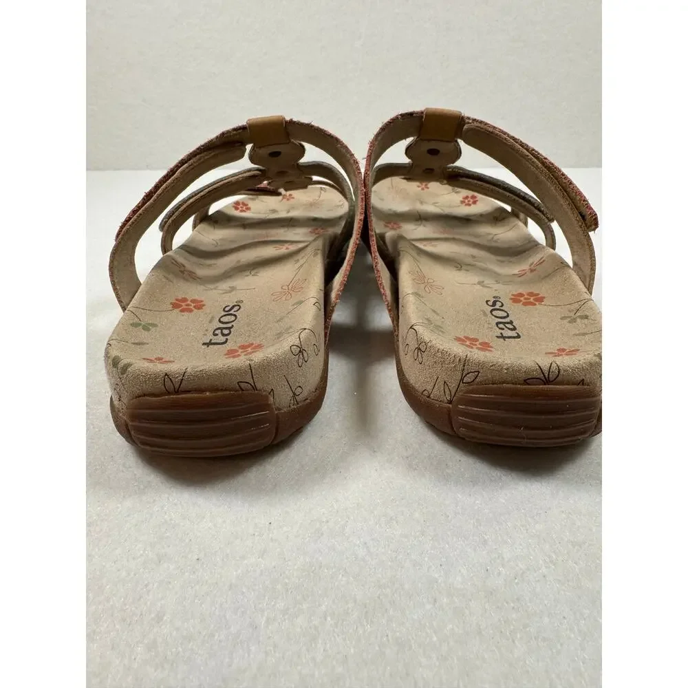 Taos Prize 3 Leather Slide Sandal Harvest Multi Leather Boho Floral Tan 9 40